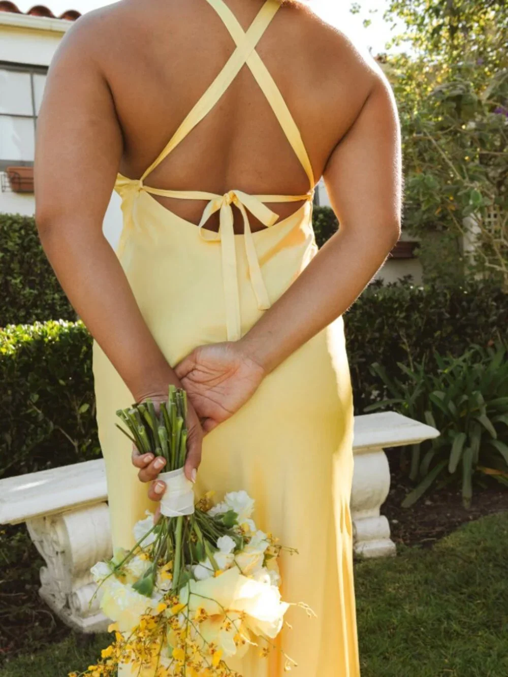Show Me Your Mumu Anderson Maxi Dress Yellow Luxe Satin Bridesmaid - Picture 2 of 6